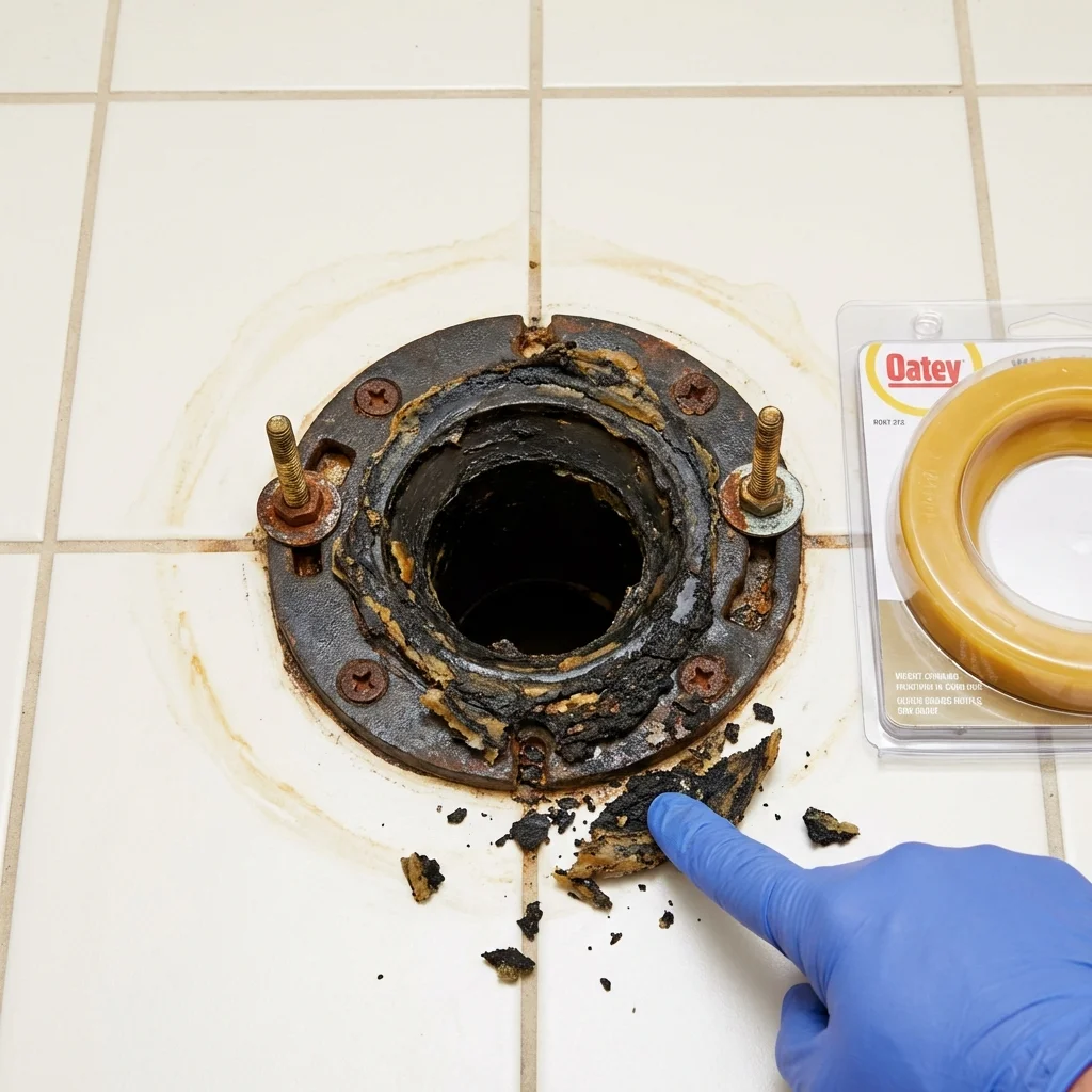 Failed wax ring showing water seepage at the base of a toilet in a Malvern, PA home