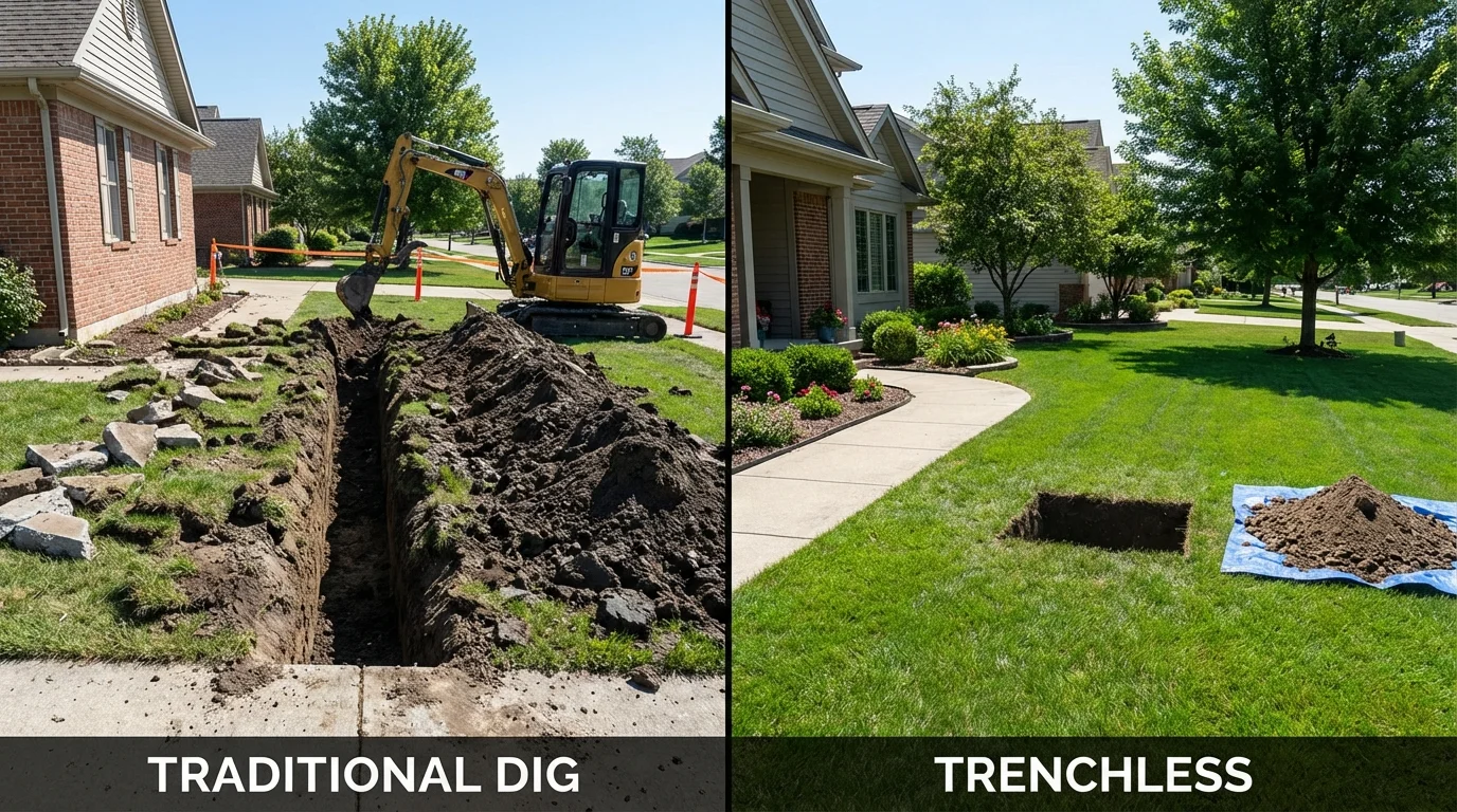 Trenchless sewer repair with minimal yard damage versus traditional excavation in Malvern, PA